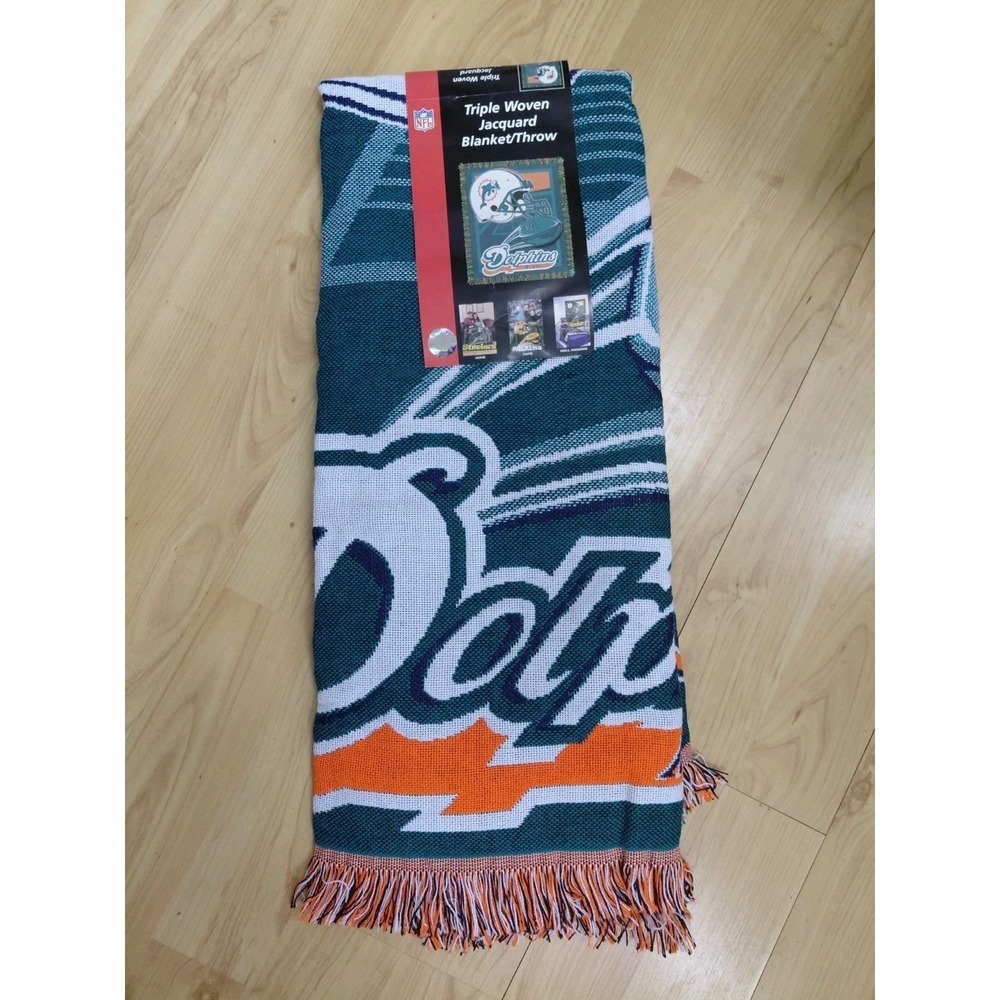 Vintage Miami Dolphins Football Northwest Triple Woven Throw Blanket 48x60 NEW